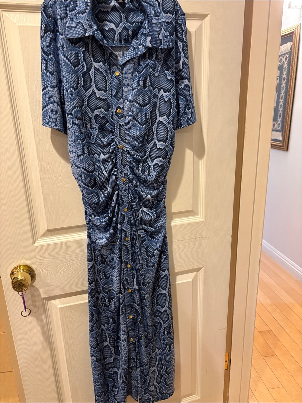 INC International Concepts Blue Snakeskin-Print Button-Front Swim Cover-Up